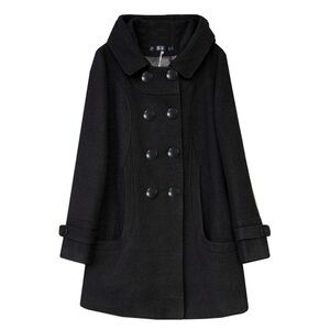Women's Warm Double Breasted Wool Pea Coat Trench Coat Jacket with Hood size xs